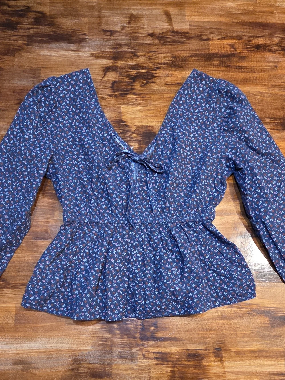 MADEWELL Tie-Back Peplum Top Womens XS Navy Blue Campden Daisies Cottegecore